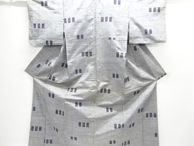 JAPANESE KIMONO / ANTIQUE HITOE TSUMUGI / WOVEN ABSTRACT PATTERN 